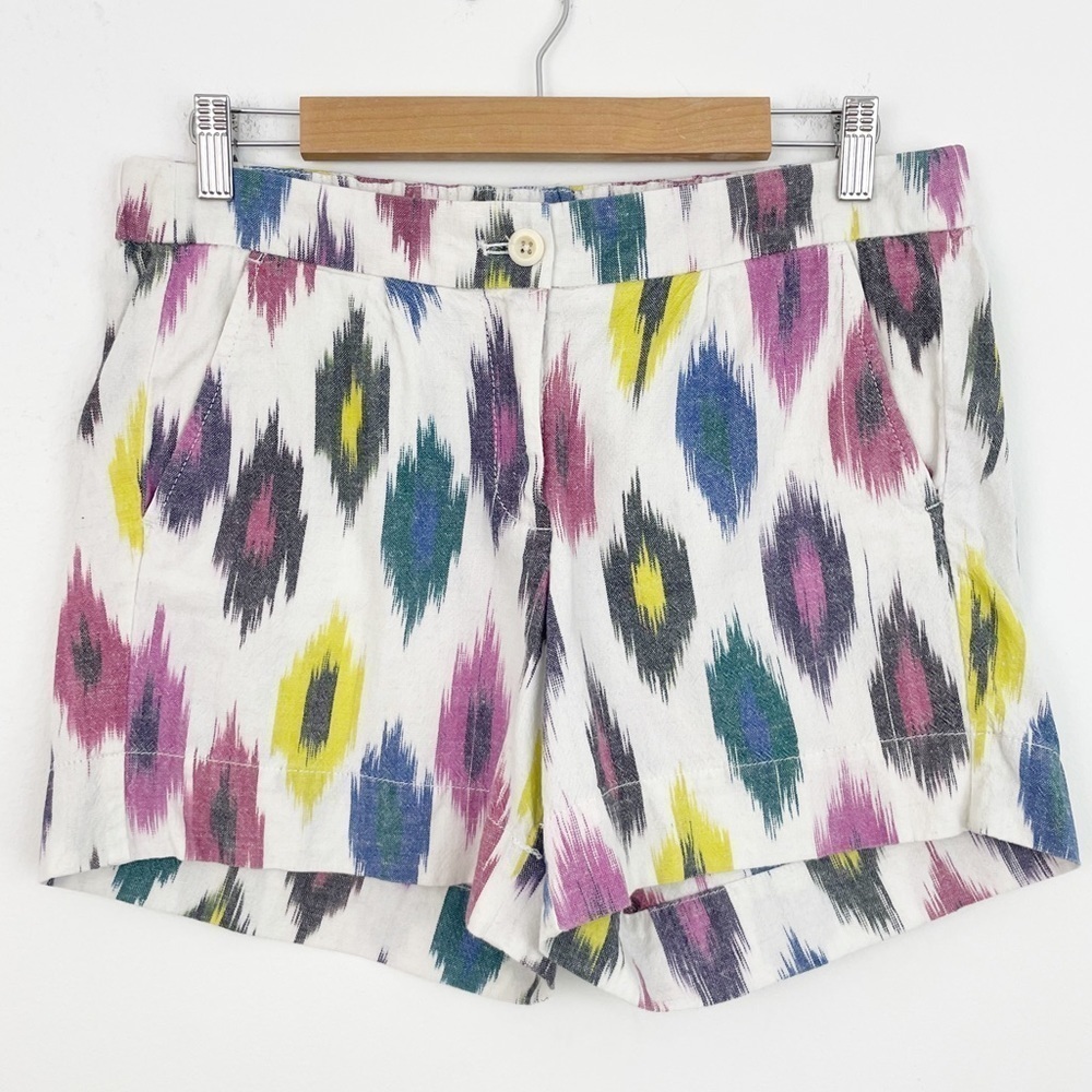 J. Crew Linen Watercolor Ikat Print Shorts Size 8